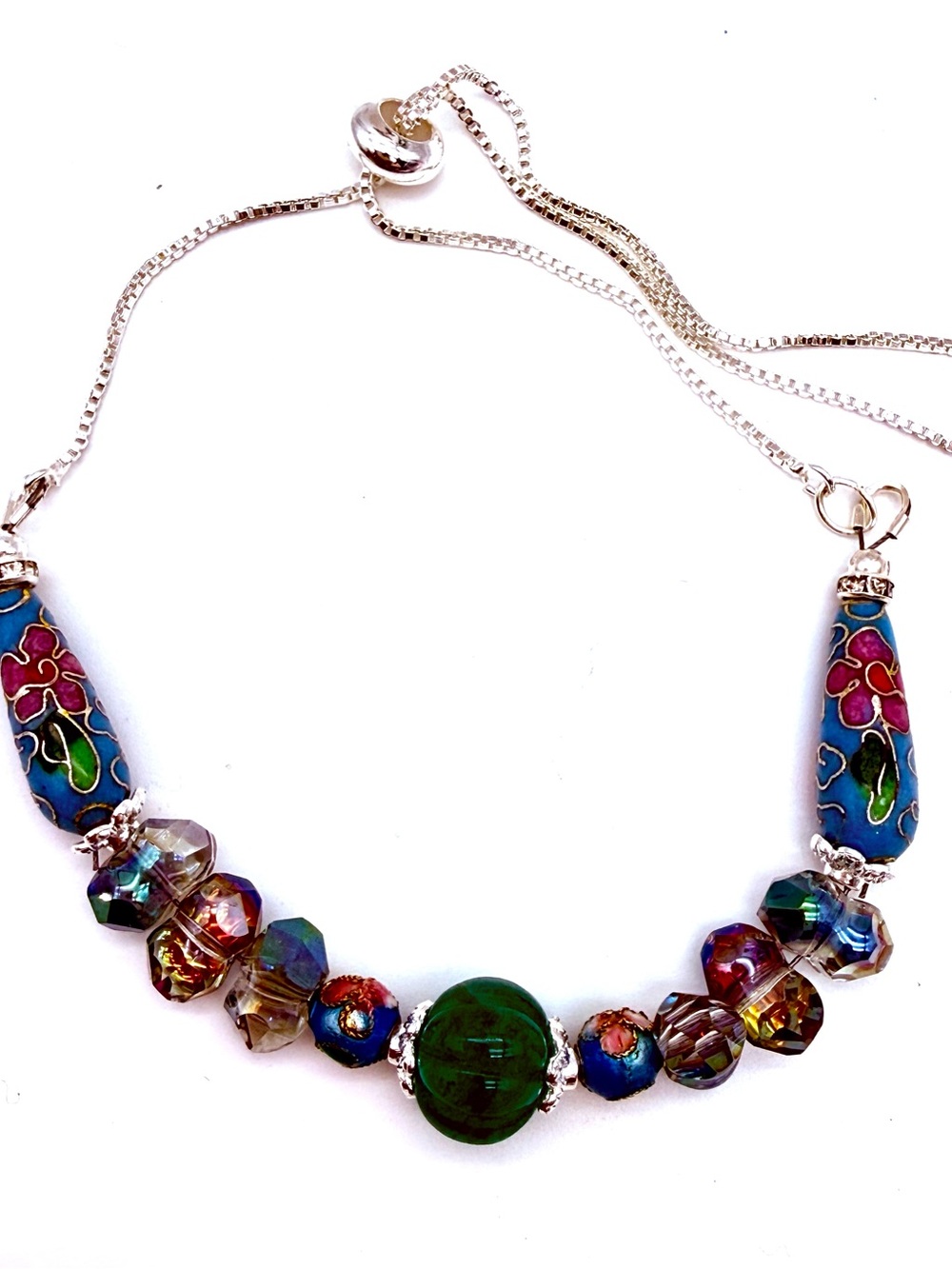 Artisan Cloisonné & Carved Jade Necklace, Bracelet set - Picture 4 of 6